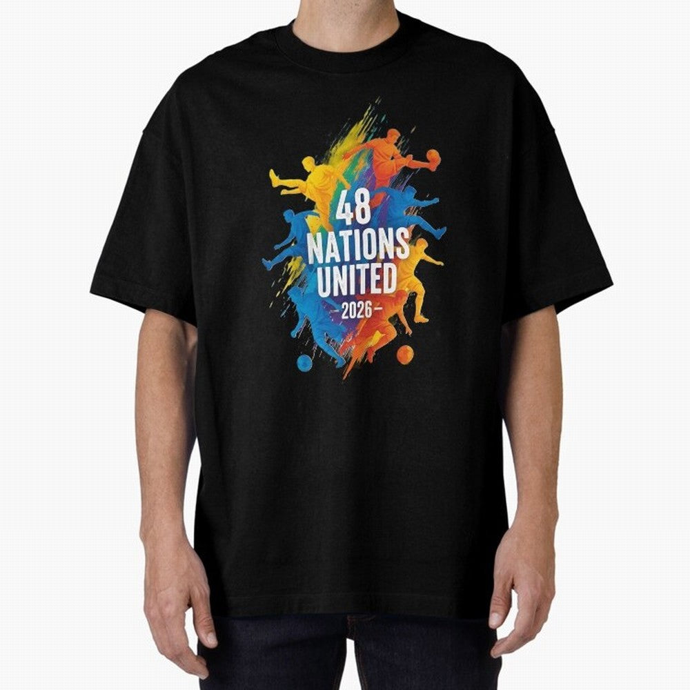 The Unity of World Football Oversized T-Shirt Bring Stadium Energy to Global Football Passion for FIFA World Cup 2026 Group Stage, Driven by CR7 and Messi, Portugal, Spain and Germany, Stadium Memories, Football Loyalty, International Chants and