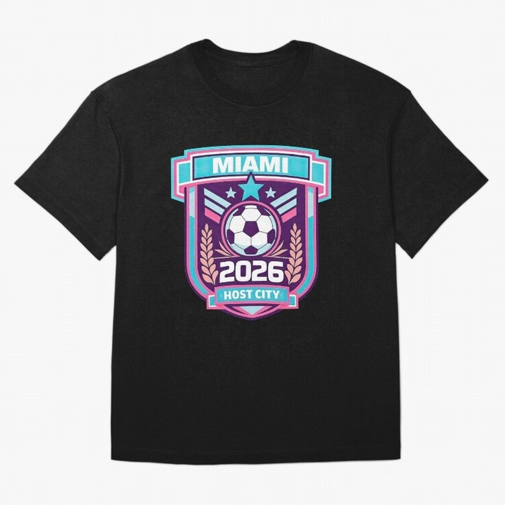 Miami 2026 Host City Emblem Welcoming the World Cup Oversized T-Shirt Bring International Match Energy to Global Football Passion for FIFA World Cup 2026, Driven by Messi, Neymar and Mbappe, Germany, Championship Spirit, Famous Goals, Roaring