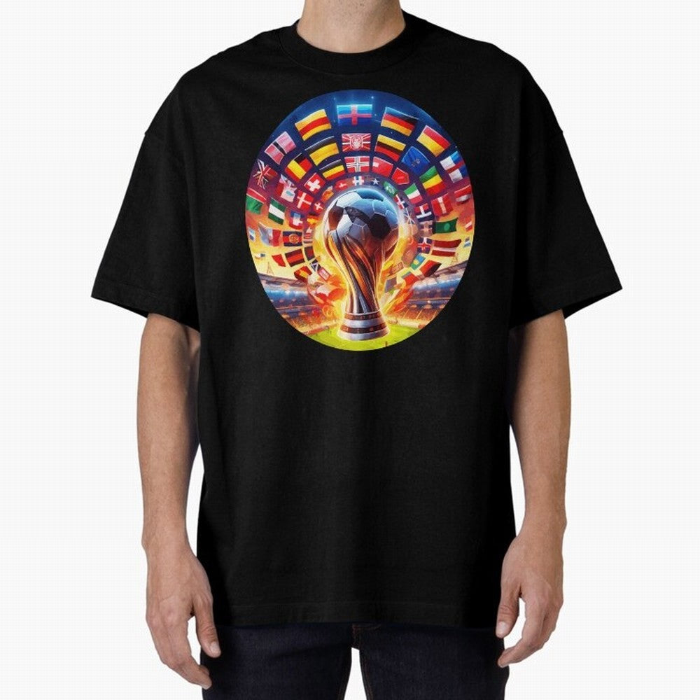 Global Football Fever (The Road to Victory) Oversized T-Shirt Bring Stadium Energy to FIFA World Cup 2026 Highlighting Messi, Brazil, Portugal and Argentina Energy, Championship Spirit, Famous Goals, Roaring Crowds and International Football Unity;