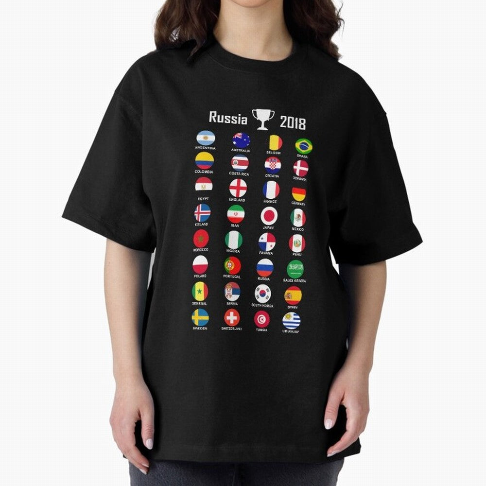 Russia 2018 Football Soccer Championship Oversized T-Shirt Join the Countdown to Global Football Passion for FIFA World Cup 2026 USA Canada Mexico, Highlighting Cristiano Ronaldo, Haaland and CR7, England and Germany, Worldwide Fan Energy, Dramatic