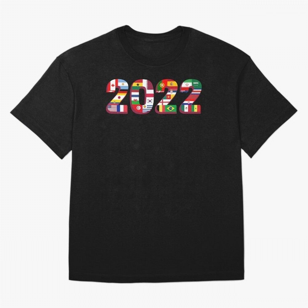 Flags of the 32 Teams that Played in Qatar in 2022 for Football Fans Oversized T-Shirt Bring Retro Soccer Energy to FIFA World Cup 2026 USA Canada Mexico Spirit, Connected to Spain and Netherlands, CR7, Tournament Hype, Historic Matchups, Family