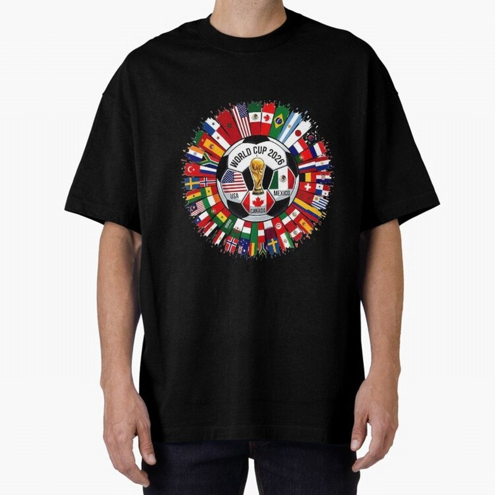USA Canada Mexico 2026 Football Celebration Fan Art Oversized T-Shirt Enjoy the Biggest Football Party of FIFA World Cup 2026 Group Stage Filled with Messi, England Energy, Global Supporter Spirit, Legendary Goals, National Colors and Tournament