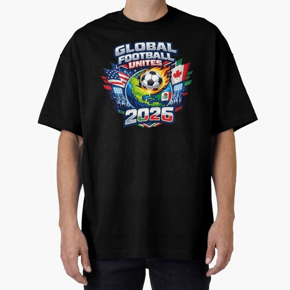 Global Football Unites 2026 USA Canada Mexico Oversized T-Shirt Remember Iconic Moments from the FIFA World Cup 2026 Group Stage Journey through CR7 Highlights, Brazil Pride, Tournament Hype, Historic Matchups, Family Viewing Parties and Global