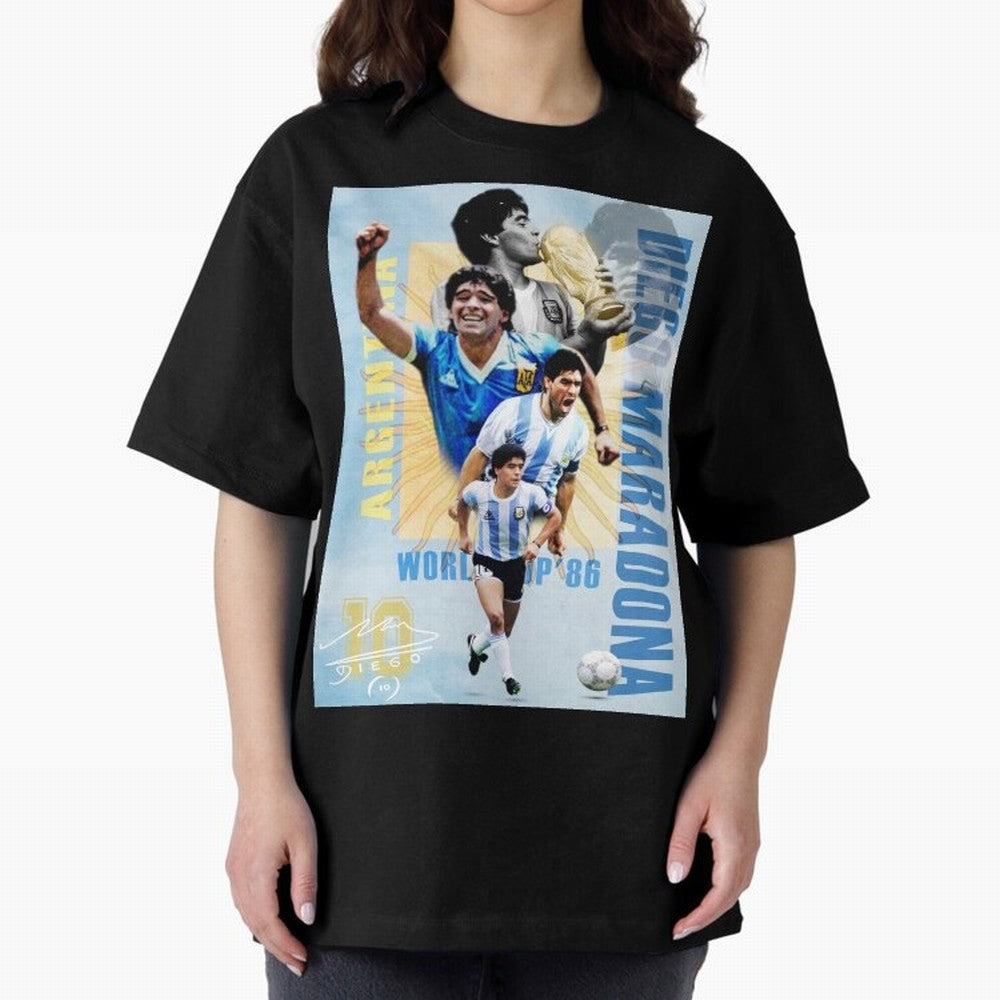 Diego Maradona Argentina Poster - Iconic World Cup Legend Art Print Oversized T-Shirt Relive Legendary Nights from FIFA World Cup 2026 Group Stage Spirit, Filled with Brazil, Portugal and Argentina, Neymar, Haaland and Cristiano Ronaldo, Retro