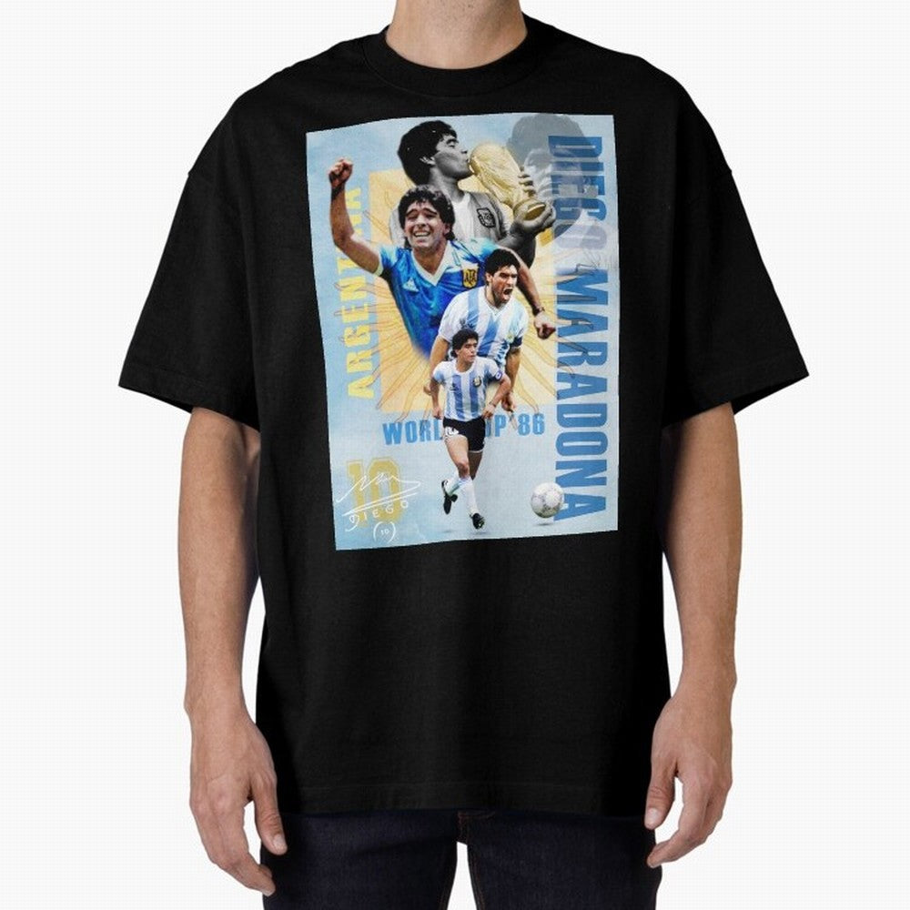 Diego Maradona Argentina Poster - Iconic World Cup Legend Art Print Oversized T-Shirt Relive Legendary Nights from FIFA World Cup 2026 Group Stage Spirit, Filled with Brazil, Portugal and Argentina, Neymar, Haaland and Cristiano Ronaldo, Retro