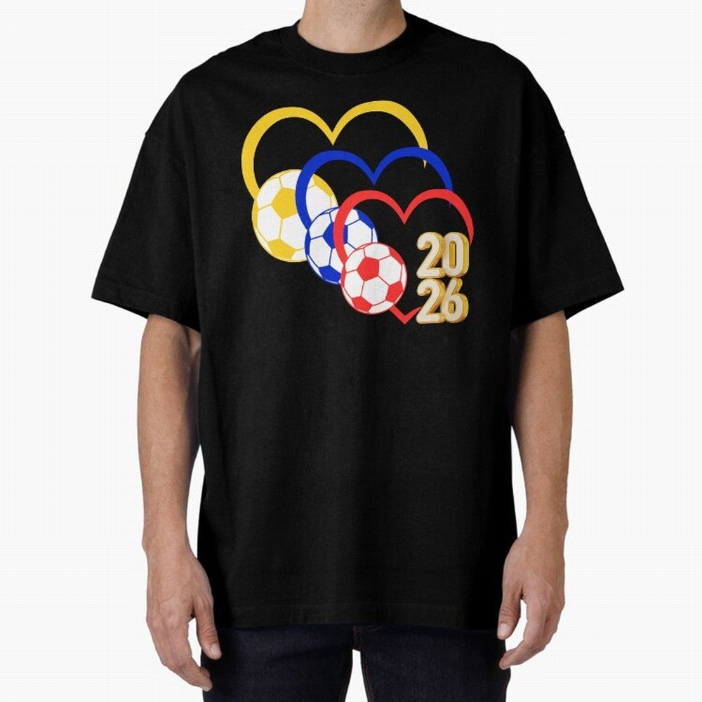 Football 2026 Hearts Colombia Sports Design Oversized T-Shirt Capture FIFA World Cup 2026 Spirit, Filled with Germany, Haaland and Mbappe, Supporter Pride, Iconic Celebrations, Legendary Names and Global Match Day Energy; Great for Supporters Who