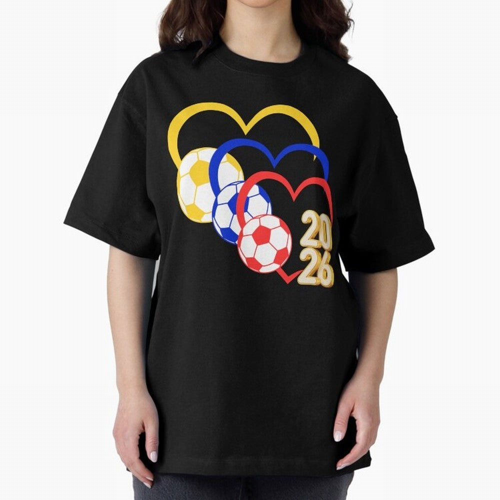 Football 2026 Hearts Colombia Sports Design Oversized T-Shirt Capture FIFA World Cup 2026 Spirit, Filled with Germany, Haaland and Mbappe, Supporter Pride, Iconic Celebrations, Legendary Names and Global Match Day Energy; Great for Supporters Who
