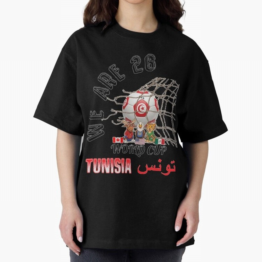 World cup 26 - Tunisia Oversized T-Shirt Celebrate Classic Football Spirit in Match Day Hype around FIFA World Cup 2026 Group Stage, Messi, Neymar and Mbappe, France and Portugal, Sports Nostalgia, International Competition, Famous Players and