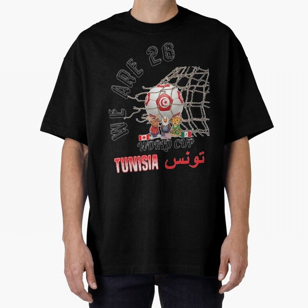 World cup 26 - Tunisia Oversized T-Shirt Celebrate Classic Football Spirit in Match Day Hype around FIFA World Cup 2026 Group Stage, Messi, Neymar and Mbappe, France and Portugal, Sports Nostalgia, International Competition, Famous Players and