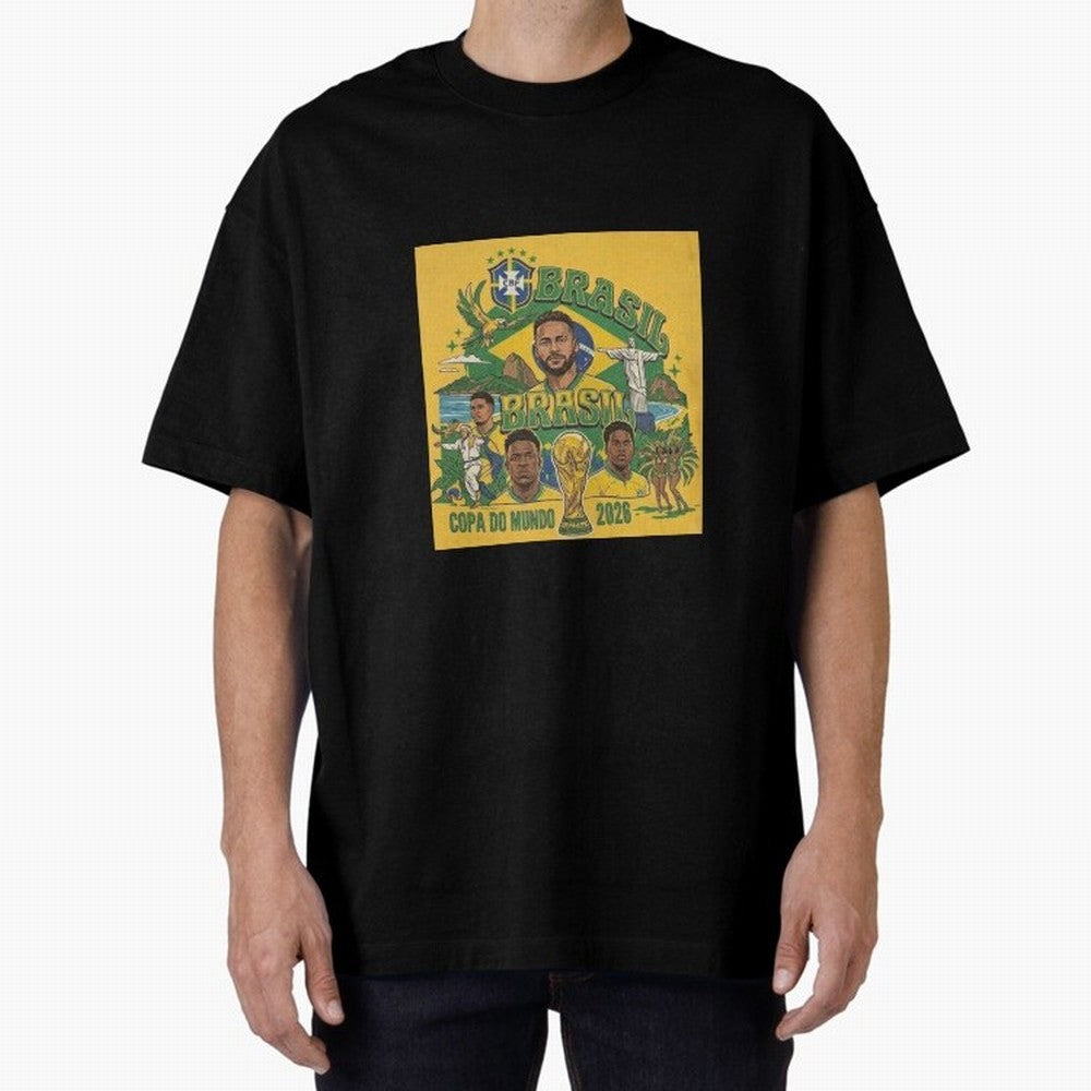 Brazil Football 2026 ¨C Retro World Cup Fan Art Oversized T-Shirt Fuel the FIFA World Cup 2026 Journey through Cristiano Ronaldo Highlights, England Pride, Sports Nostalgia, International Competition, Famous Players and Unforgettable Victories;