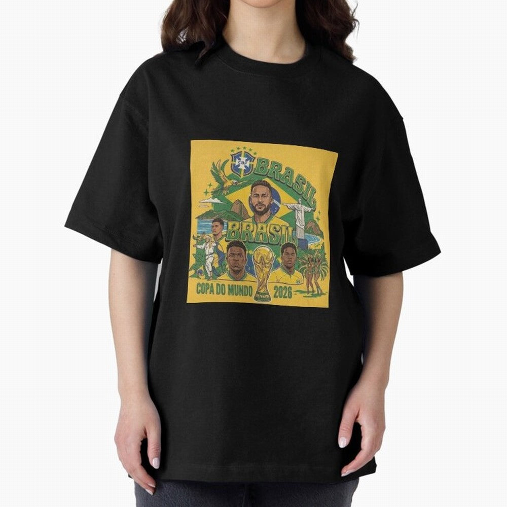 Brazil Football 2026 ¨C Retro World Cup Fan Art Oversized T-Shirt Fuel the FIFA World Cup 2026 Journey through Cristiano Ronaldo Highlights, England Pride, Sports Nostalgia, International Competition, Famous Players and Unforgettable Victories;