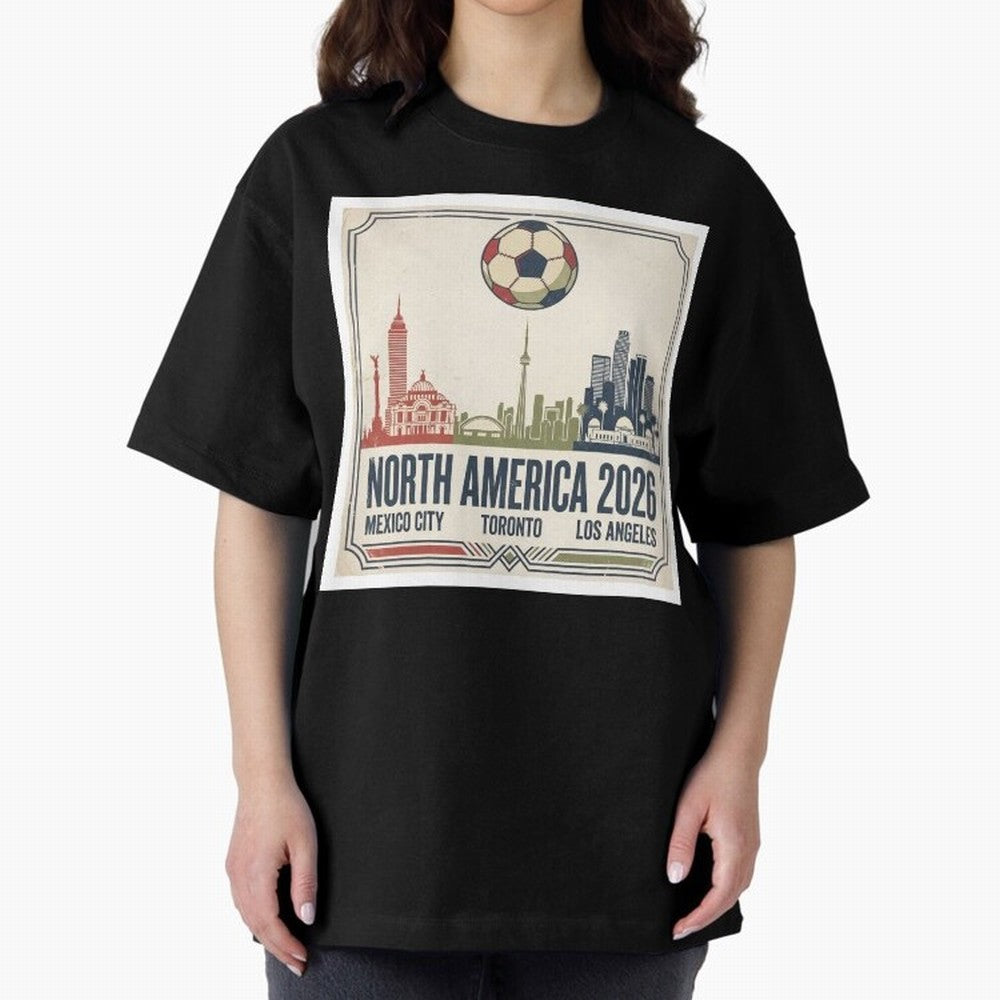 Retro North America 2026 Soccer Vintage Graphic Oversized T-Shirt Show Love for Legendary Goals in Global Football Passion for FIFA World Cup 2026 USA Canada Mexico, Connected to CR7, Argentina, France and Brazil, Global Supporter Spirit, Legendary