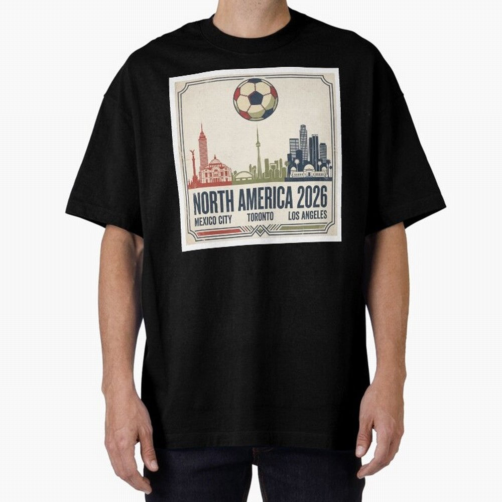 Retro North America 2026 Soccer Vintage Graphic Oversized T-Shirt Show Love for Legendary Goals in Global Football Passion for FIFA World Cup 2026 USA Canada Mexico, Connected to CR7, Argentina, France and Brazil, Global Supporter Spirit, Legendary