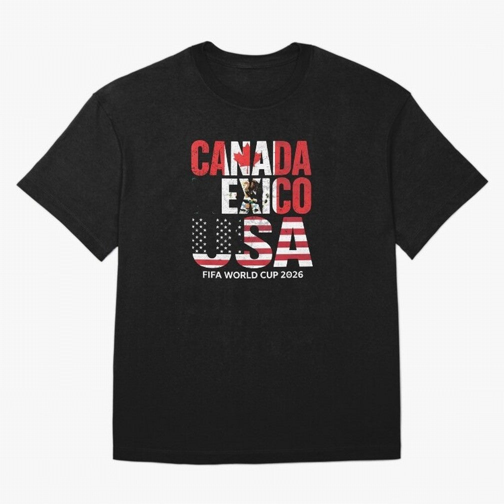 United 2026 World Cup - Canada, Mexico, USA Flags T-Shirt_83138002 Oversized T-Shirt Embrace Global Football Passion for FIFA World Cup 2026 Group Stage, Built around Cristiano Ronaldo, Argentina, Soccer Culture, Superstar Moments, National Team