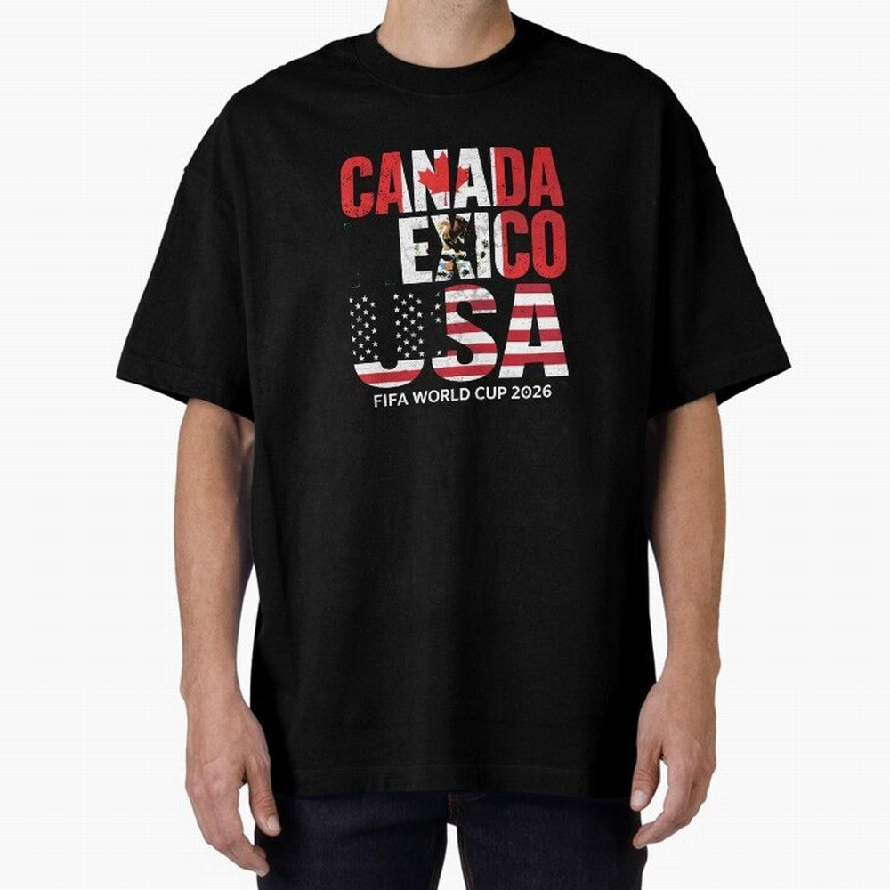 United 2026 World Cup - Canada, Mexico, USA Flags T-Shirt_83138002 Oversized T-Shirt Feel the Heartbeat of Match Day Hype around FIFA World Cup 2026 Group Stage, Haaland, France, Tournament Hype, Historic Matchups, Family Viewing Parties and Global