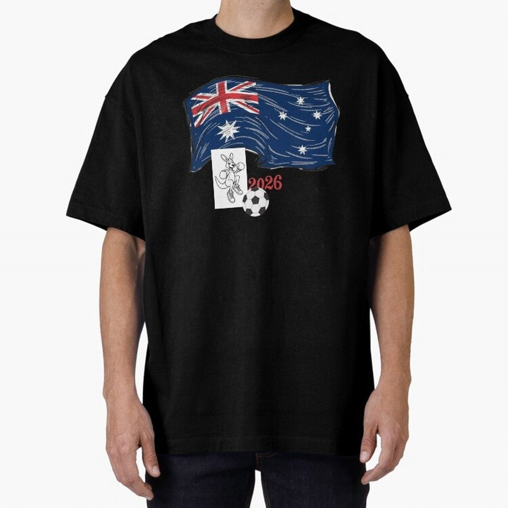 Australia 2026 Soccer Pride - Boxing Kangaroo & Dynamic Waving Flag. Oversized T-Shirt Celebrate Fan Favorites in FIFA World Cup 2026 for Fans of Messi, CR7 and Mbappe and Spain, Bringing Championship Spirit, Famous Goals, Roaring Crowds and