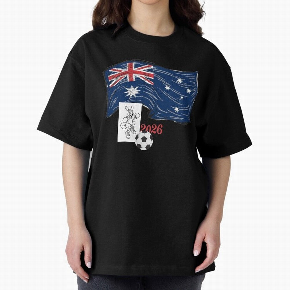 Australia 2026 Soccer Pride - Boxing Kangaroo & Dynamic Waving Flag. Oversized T-Shirt Celebrate Fan Favorites in FIFA World Cup 2026 for Fans of Messi, CR7 and Mbappe and Spain, Bringing Championship Spirit, Famous Goals, Roaring Crowds and