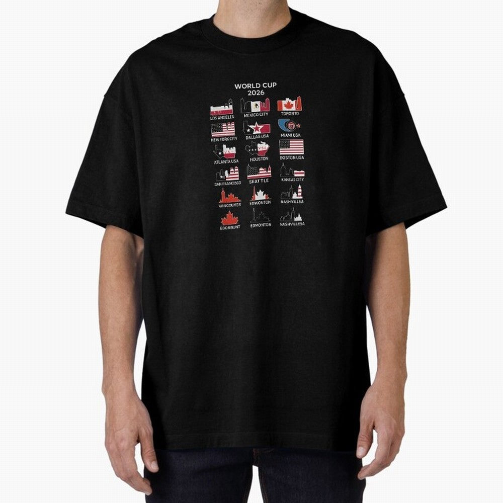 World Cup 2026 Host Cities T-Shirt_84292126 Oversized T-Shirt Celebrate the Next Chapter of FIFA World Cup 2026 USA Canada Mexico Inspired by Messi, Neymar and Mbappe, Argentina, France and Brazil Energy, Sports Nostalgia, International