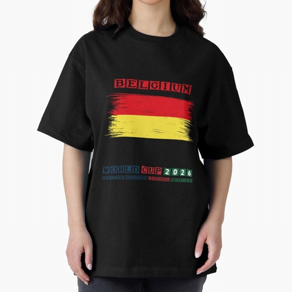 BELGIUM WORLD CUP 2026 Oversized T-Shirt Follow the Road to the FIFA World Cup 2026 Journey through Messi and Cristiano Ronaldo Highlights, France and Portugal Pride, Worldwide Fan Energy, Dramatic Goals, Stadium Lights and Championship