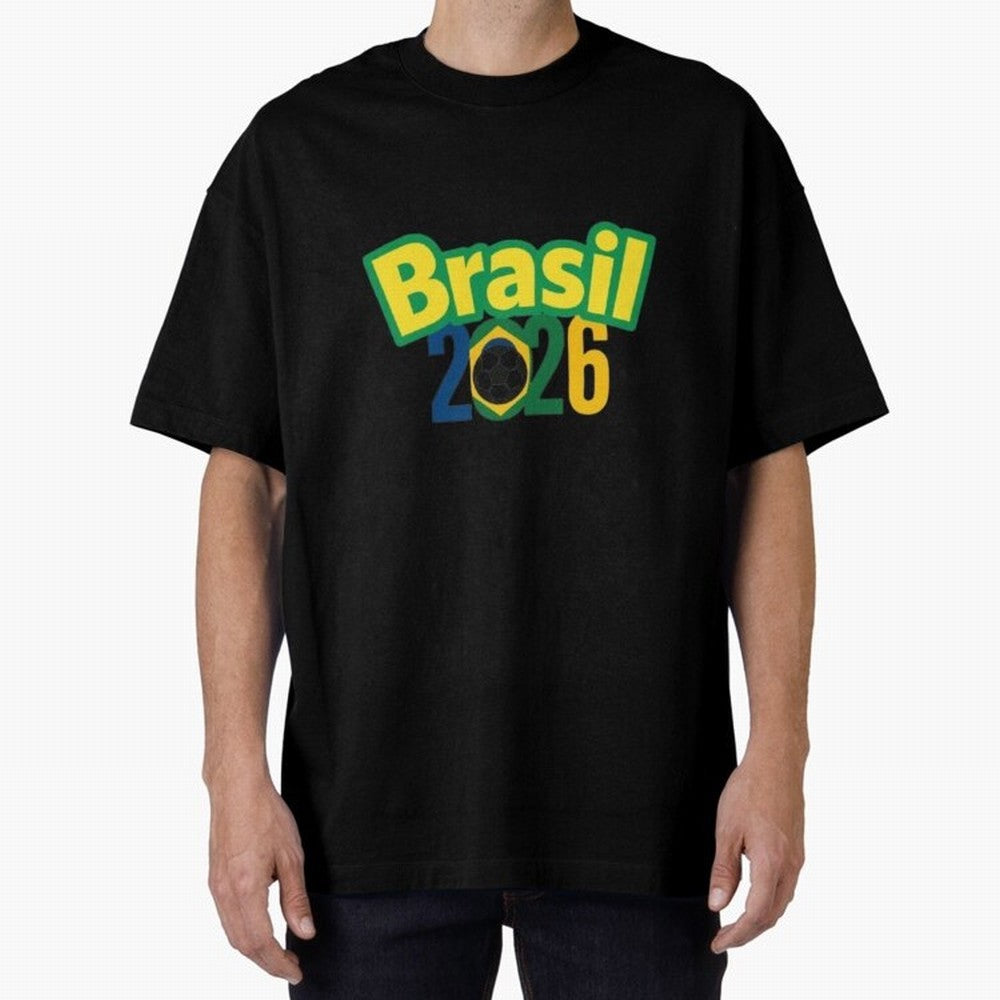 Brasil 2026 Football Mission - Road to Next World Cup T-Shirt Oversized T-Shirt Celebrate Soccer Greatness during the FIFA World Cup 2026 Journey through Neymar, Haaland and Cristiano Ronaldo Highlights, England and Germany Pride, Sports Nostalgia,