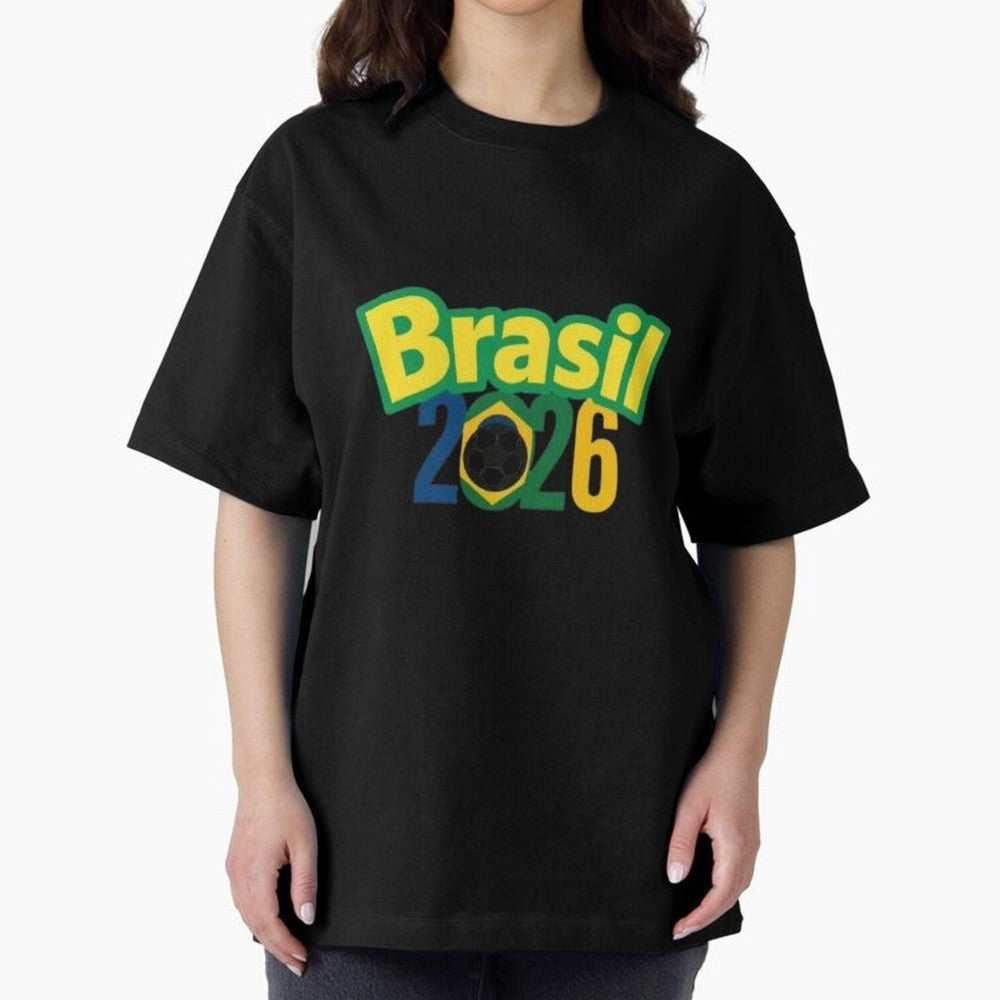 Brasil 2026 Football Mission - Road to Next World Cup T-Shirt Oversized T-Shirt Celebrate Soccer Greatness during the FIFA World Cup 2026 Journey through Neymar, Haaland and Cristiano Ronaldo Highlights, England and Germany Pride, Sports Nostalgia,