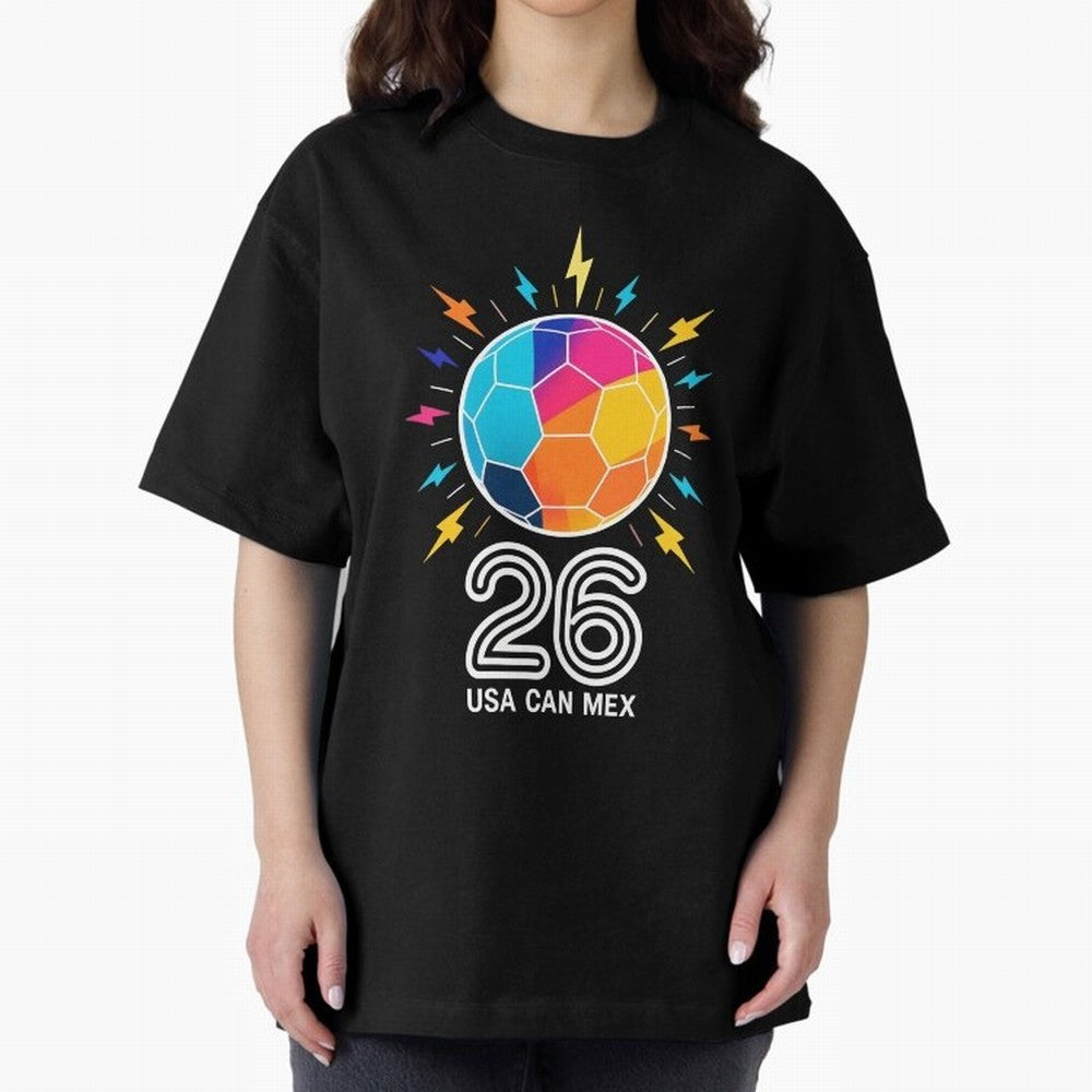 2026 Colorful Soccer Ball USA Canada Mexico 26 Oversized T-Shirt Relive the Noise and Pride of Global Football Passion for FIFA World Cup 2026 USA Canada Mexico, Driven by Messi and Cristiano Ronaldo, Portugal, Spain and Germany, Fan Favorite