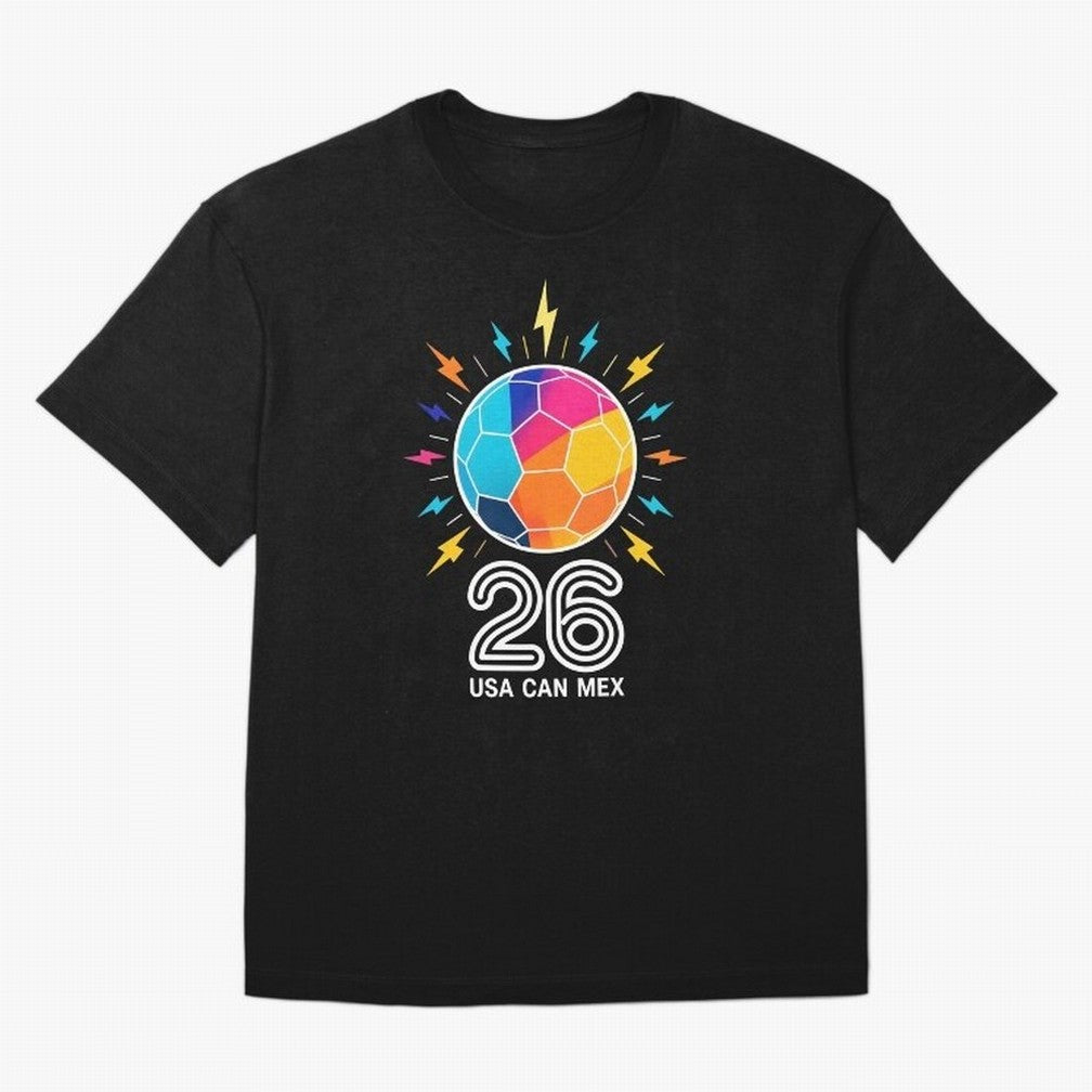 2026 Colorful Soccer Ball USA Canada Mexico 26 Oversized T-Shirt Relive the Noise and Pride of Global Football Passion for FIFA World Cup 2026 USA Canada Mexico, Driven by Messi and Cristiano Ronaldo, Portugal, Spain and Germany, Fan Favorite
