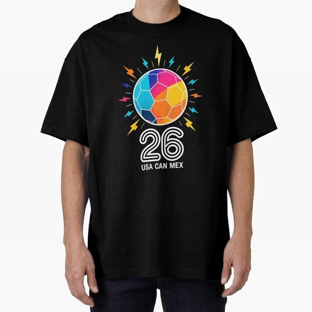 2026 Colorful Soccer Ball USA Canada Mexico 26 Oversized T-Shirt Relive the Noise and Pride of Global Football Passion for FIFA World Cup 2026 USA Canada Mexico, Driven by Messi and Cristiano Ronaldo, Portugal, Spain and Germany, Fan Favorite