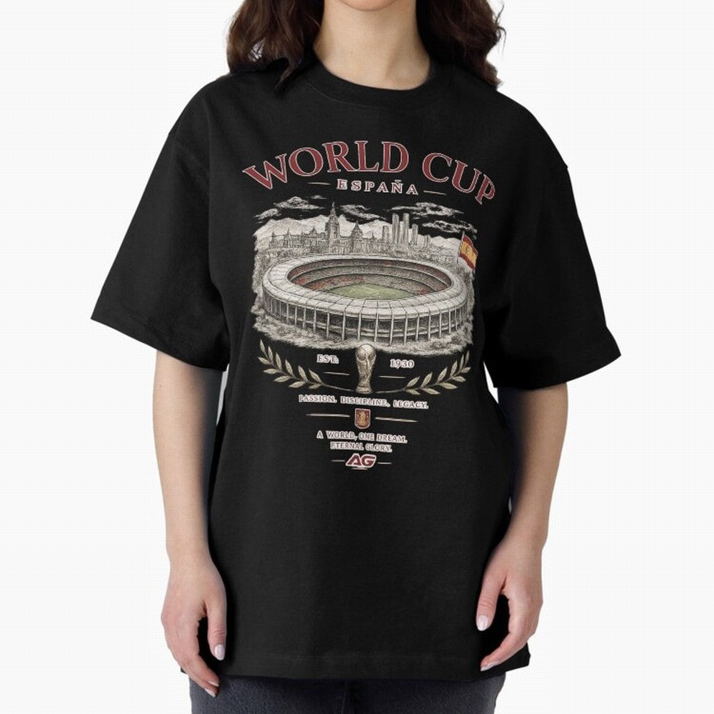 Spain World Cup Vintage Streetwear Oversized T-Shirt Feel the Roar of the FIFA World Cup 2026 Journey through CR7 and Messi Highlights, Argentina Pride, Retro Football Energy, Iconic Rivalries, Trophy Chase Drama and Stadium Atmosphere; Ideal for