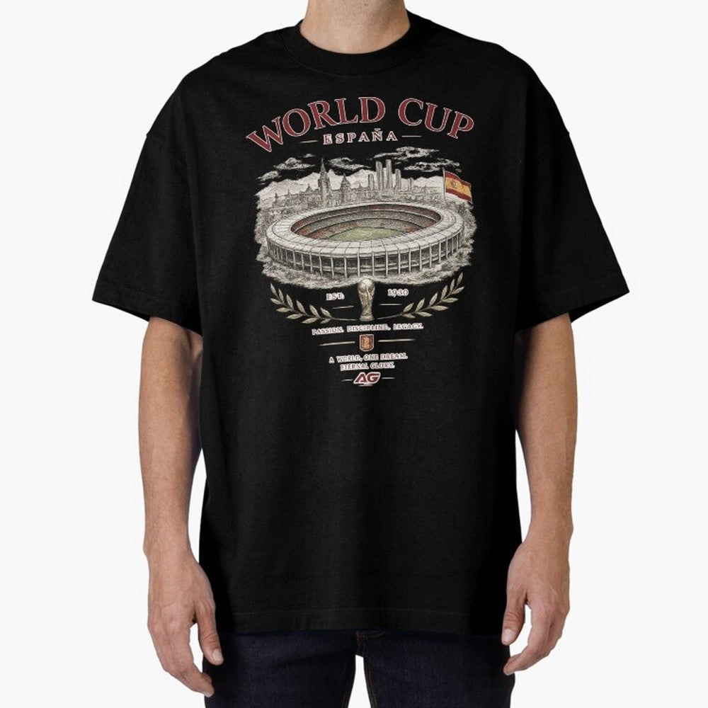 Spain World Cup Vintage Streetwear Oversized T-Shirt Feel the Roar of the FIFA World Cup 2026 Journey through CR7 and Messi Highlights, Argentina Pride, Retro Football Energy, Iconic Rivalries, Trophy Chase Drama and Stadium Atmosphere; Ideal for