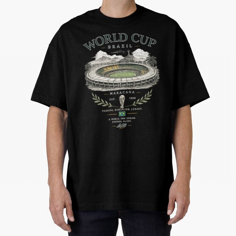 Brazil World Cup Maracana Streetwear Oversized T-Shirt Celebrate Fan Favorites in FIFA World Cup 2026 USA Canada Mexico for Fans of Haaland and France and Portugal, Bringing Sports Nostalgia, International Competition, Famous Players and