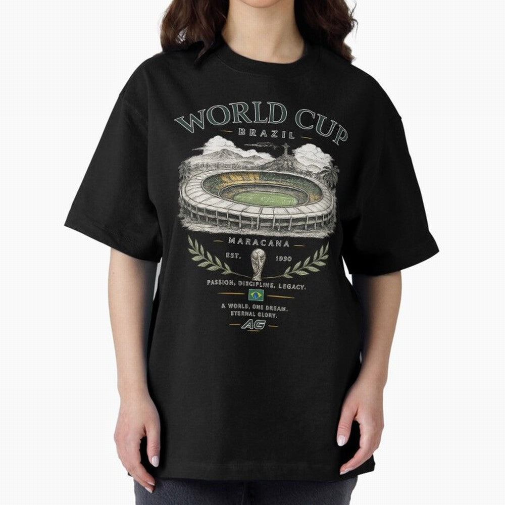 Brazil World Cup Maracana Streetwear Oversized T-Shirt Celebrate Fan Favorites in FIFA World Cup 2026 USA Canada Mexico for Fans of Haaland and France and Portugal, Bringing Sports Nostalgia, International Competition, Famous Players and