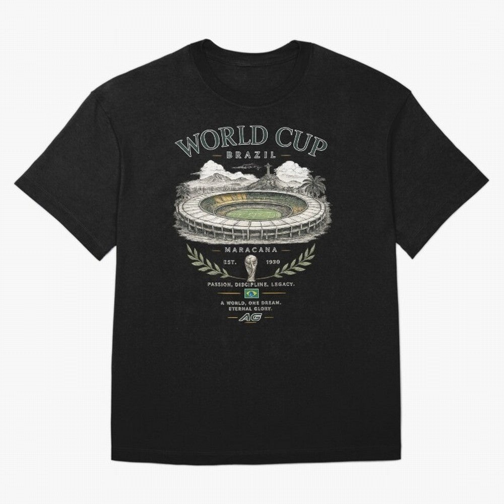 Brazil World Cup Maracana Streetwear Oversized T-Shirt Celebrate Fan Favorites in FIFA World Cup 2026 USA Canada Mexico for Fans of Haaland and France and Portugal, Bringing Sports Nostalgia, International Competition, Famous Players and