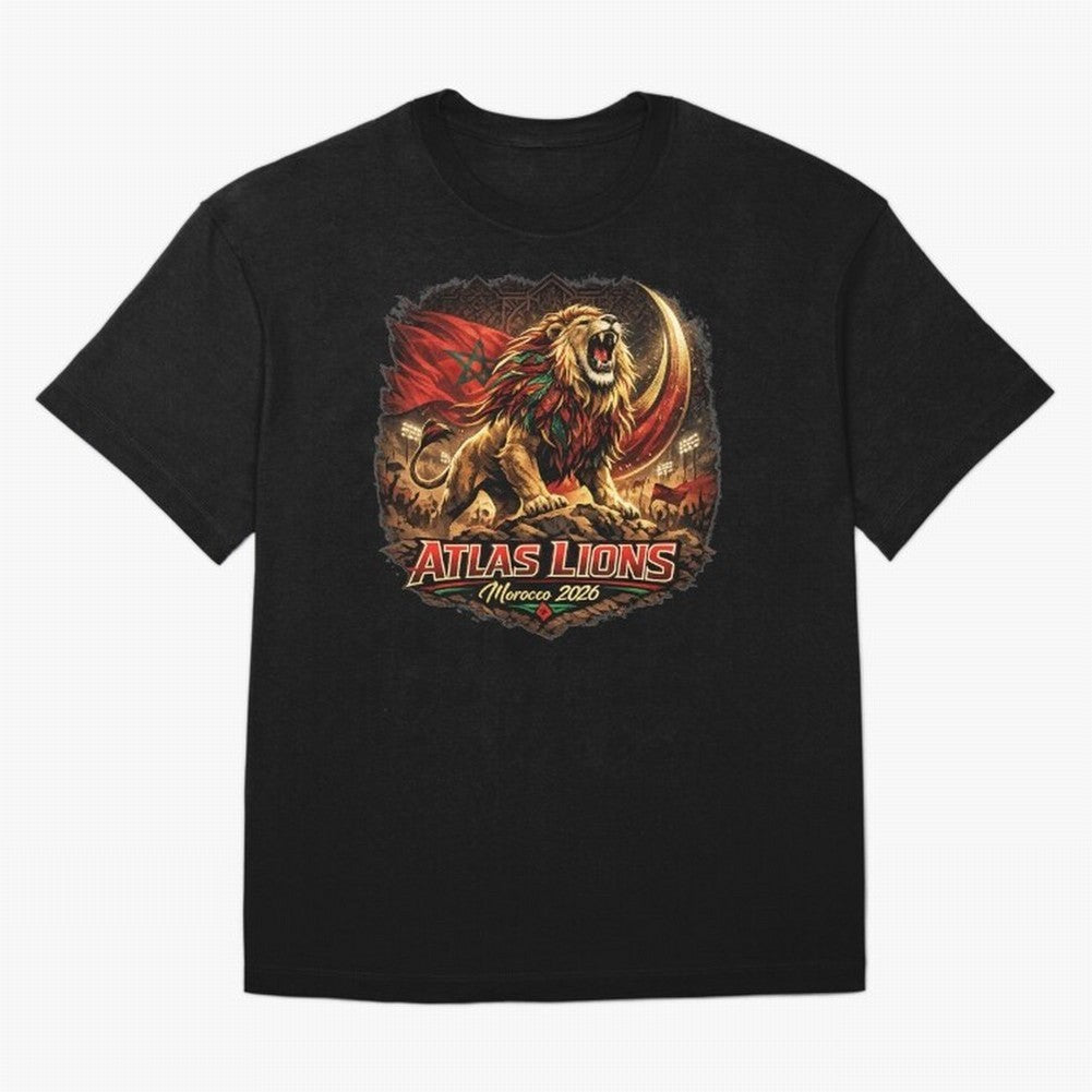 Morocco Football Fan - Atlas Lions Oversized T-Shirt Make the Season About FIFA World Cup 2026 Group Stage for Fans of Messi and Portugal, Spain and Germany, Bringing Championship Spirit, Famous Goals, Roaring Crowds and International Football