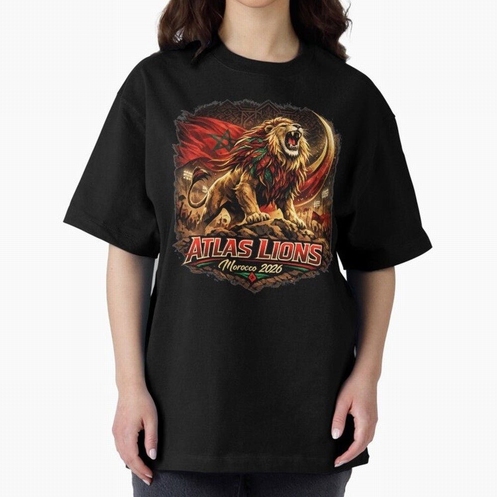 Morocco Football Fan - Atlas Lions Oversized T-Shirt Make the Season About FIFA World Cup 2026 Group Stage for Fans of Messi and Portugal, Spain and Germany, Bringing Championship Spirit, Famous Goals, Roaring Crowds and International Football