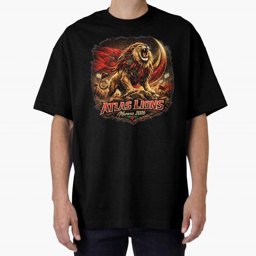 Morocco Football Fan - Atlas Lions Oversized T-Shirt Make the Season About FIFA World Cup 2026 Group Stage for Fans of Messi and Portugal, Spain and Germany, Bringing Championship Spirit, Famous Goals, Roaring Crowds and International Football