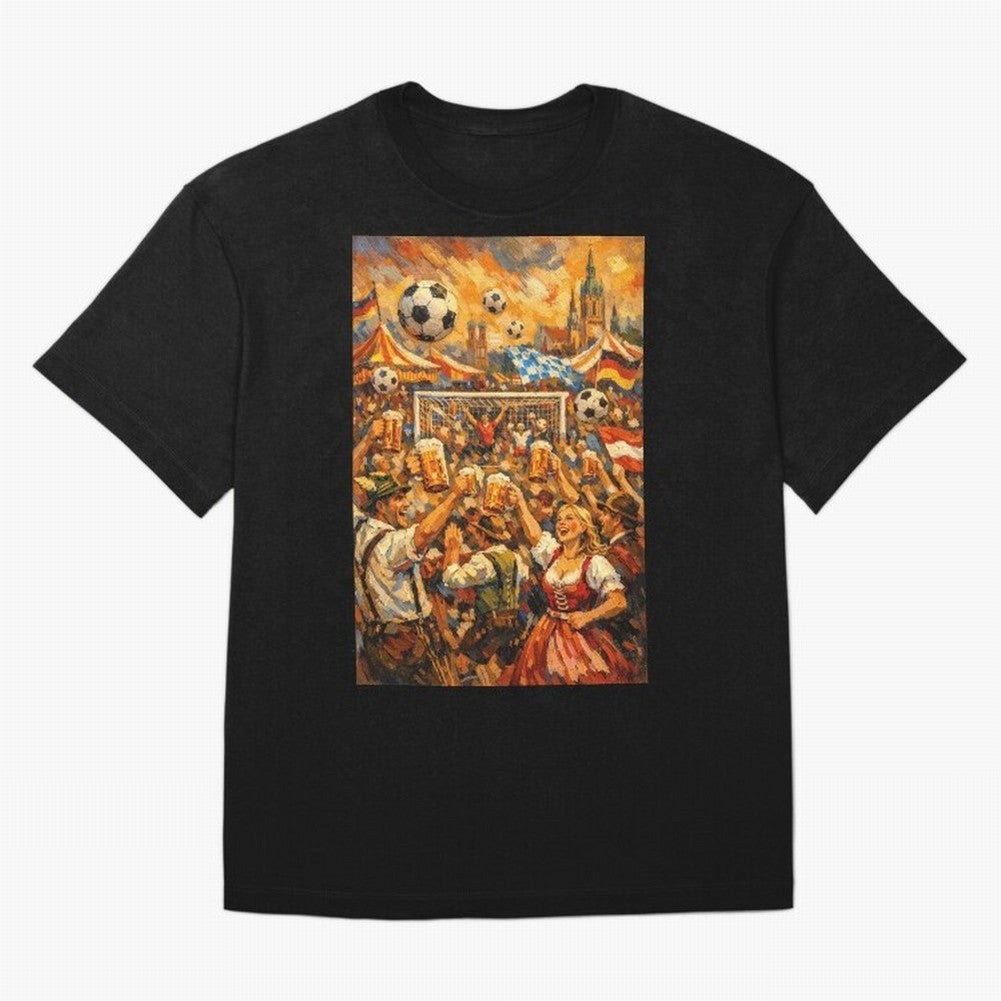 Festival Celebration with Soccer and Beer Oversized T-Shirt Show Championship Spirit for Global Football Passion for FIFA World Cup 2026 Group Stage, with Cristiano Ronaldo, Spain, Worldwide Fan Energy, Dramatic Goals, Stadium Lights and