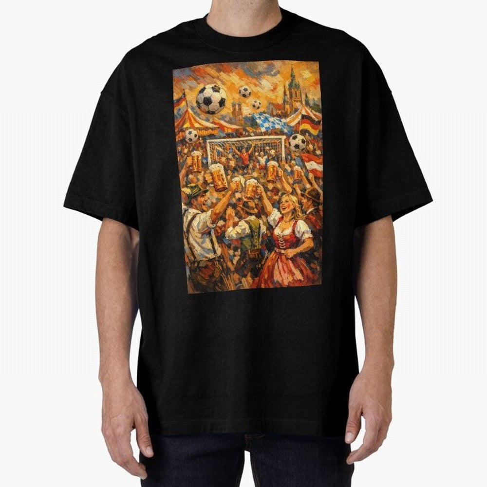 Festival Celebration with Soccer and Beer Oversized T-Shirt Show Championship Spirit for Global Football Passion for FIFA World Cup 2026 Group Stage, with Cristiano Ronaldo, Spain, Worldwide Fan Energy, Dramatic Goals, Stadium Lights and