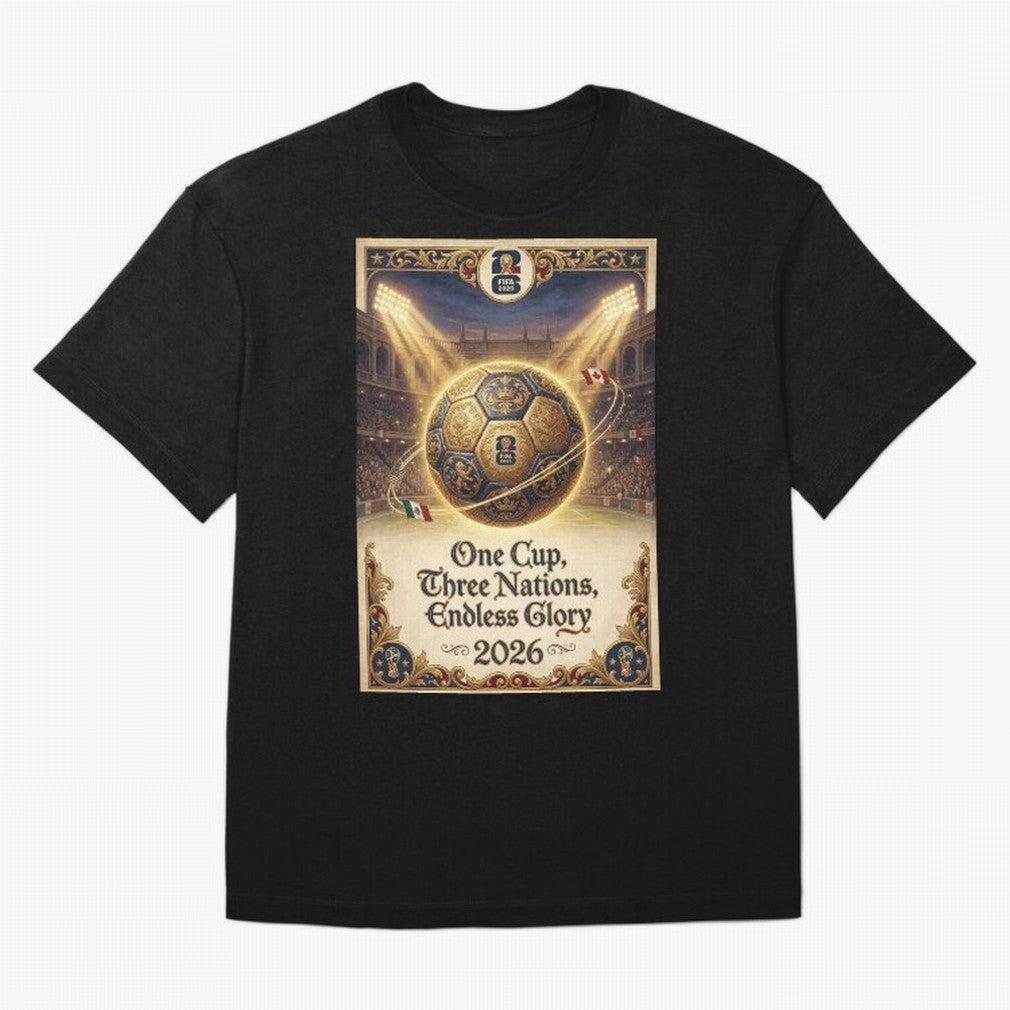 FIFA World Cup 2026 Poster Oversized T-Shirt Carry the Colors and Pride of Global Football Passion for FIFA World Cup 2026 Group Stage, Centered on Haaland and Mbappe, England, France and Netherlands, Worldwide Fan Energy, Dramatic Goals, Stadium