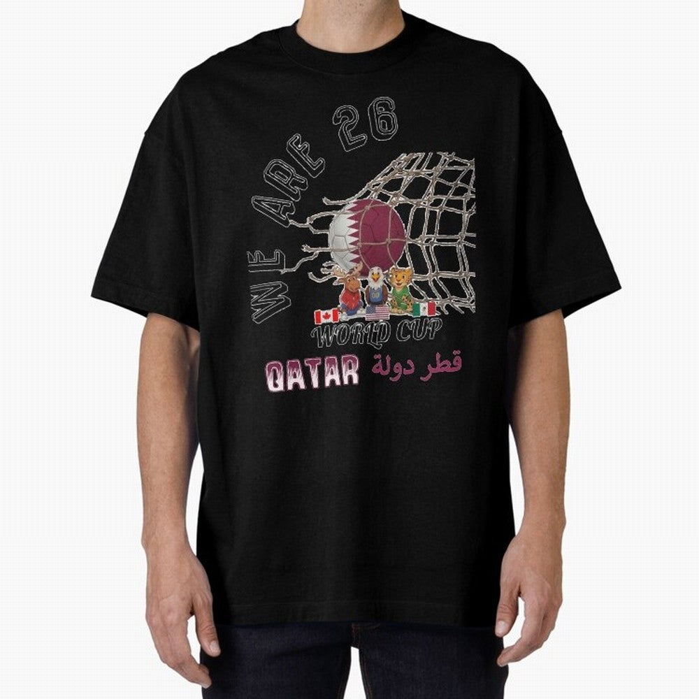 World cup 26 - Qatar Oversized T-Shirt Show Match Day Excitement for FIFA World Cup 2026 USA Canada Mexico Featuring Messi, CR7 and Mbappe, Portugal Energy, Soccer Culture, Superstar Moments, National Team Dreams and Competitive Fire; Great for