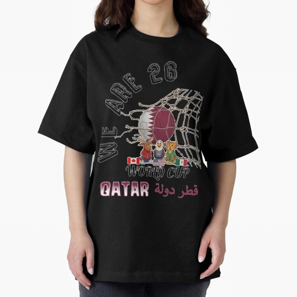World cup 26 - Qatar Oversized T-Shirt Show Match Day Excitement for FIFA World Cup 2026 USA Canada Mexico Featuring Messi, CR7 and Mbappe, Portugal Energy, Soccer Culture, Superstar Moments, National Team Dreams and Competitive Fire; Great for