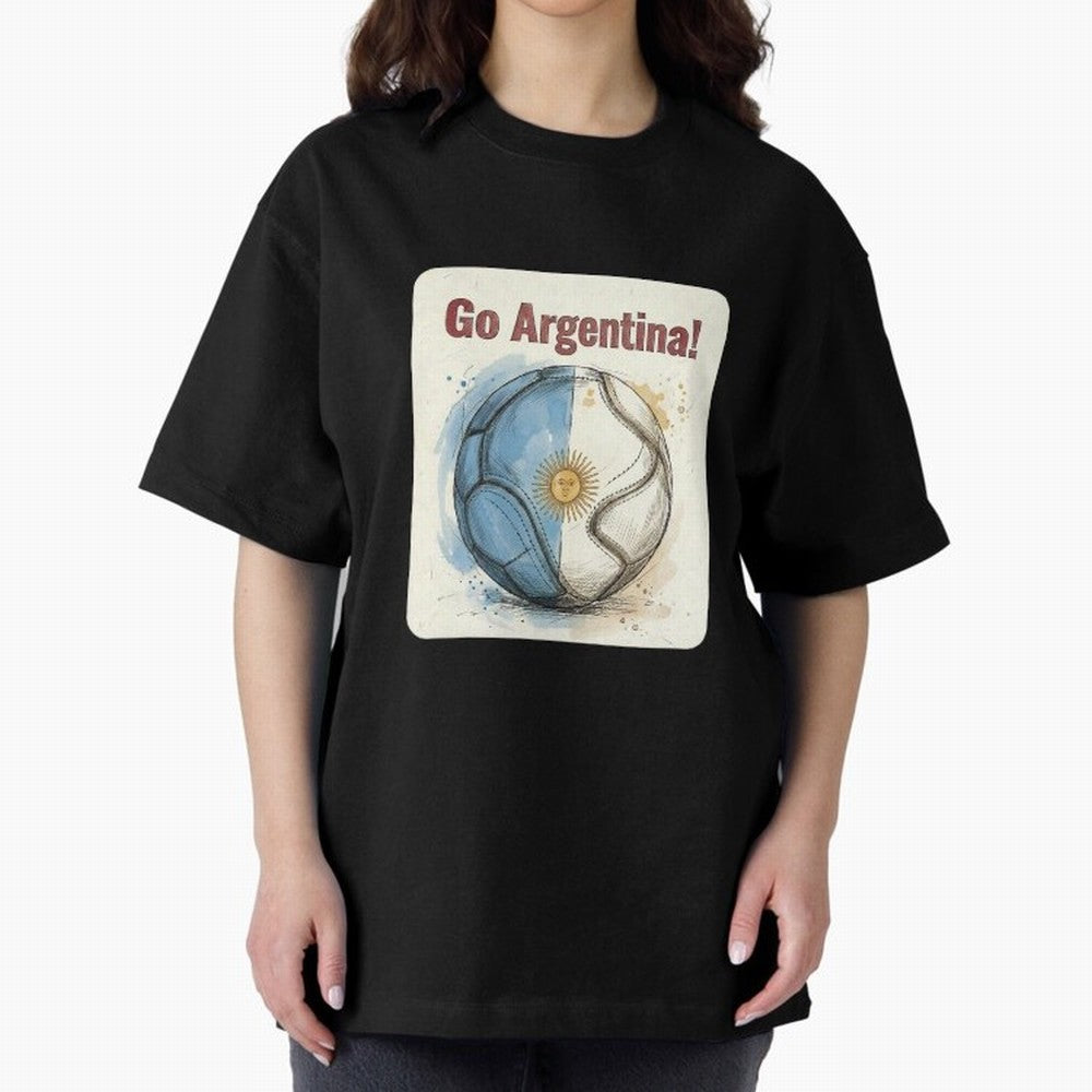 Go Argentina Soccer Ball Flag | Argentinian Football Fan Graphic Tee Oversized T-Shirt Showcase FIFA World Cup 2026 Group Stage for Fans of Messi, CR7 and Mbappe and France and Portugal, Bringing Fan Favorite Moments, National Team Passion, Big