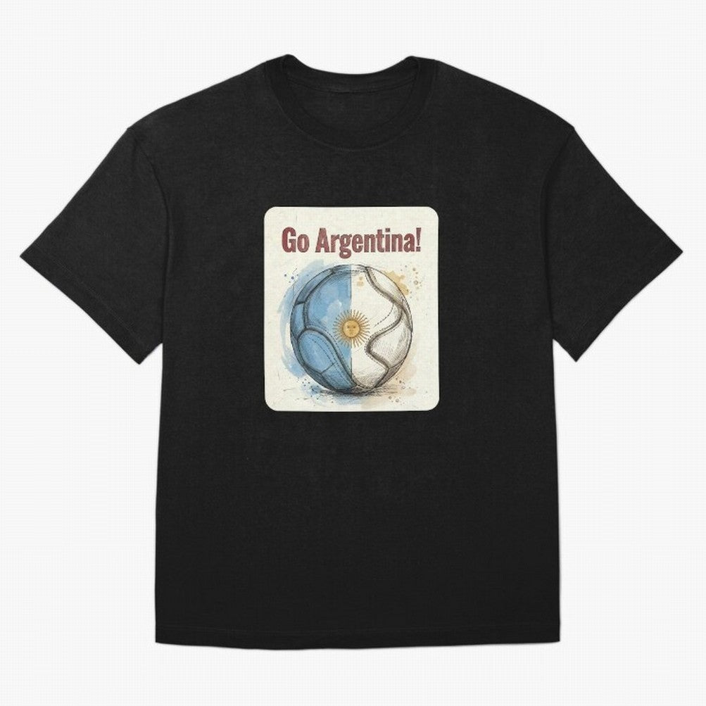 Go Argentina Soccer Ball Flag | Argentinian Football Fan Graphic Tee Oversized T-Shirt Showcase FIFA World Cup 2026 Group Stage for Fans of Messi, CR7 and Mbappe and France and Portugal, Bringing Fan Favorite Moments, National Team Passion, Big