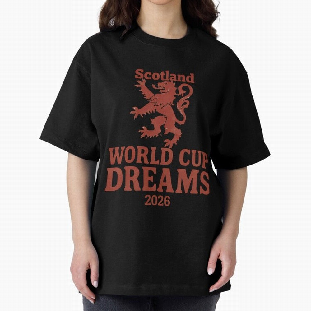 Scotland World Cup Dreams 2026 Oversized T-Shirt Follow the Final Road of Global Football Passion for FIFA World Cup 2026, Highlighting Mbappe and Neymar, France, Football Festival Excitement, Trophy Ambitions, Country Rivalries and Star Player