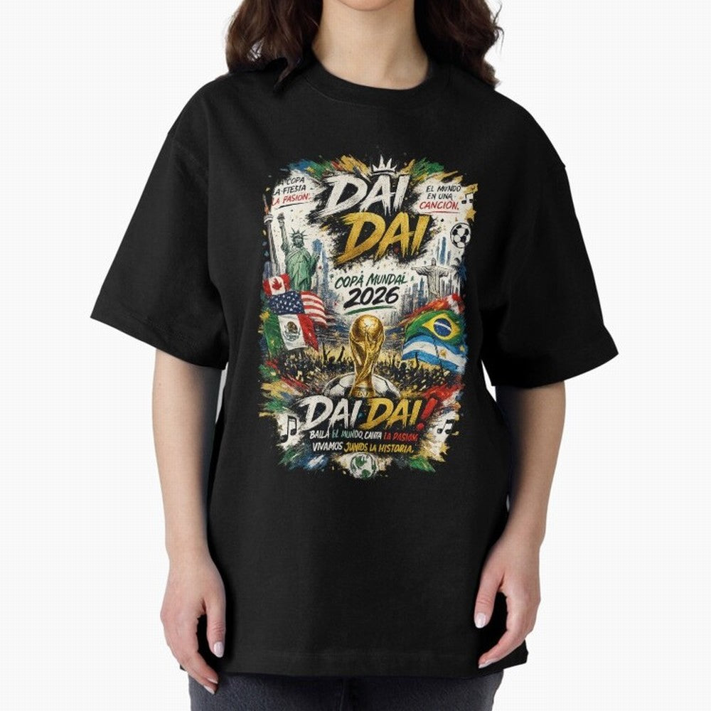 DAI DAI DESIGN FIFA 2026 Oversized T-Shirt Honor Football Greatness during Match Day Hype around FIFA World Cup 2026, Messi, CR7 and Mbappe, Brazil, Portugal and Argentina, Goal Celebration Energy, Supporter Heritage, Football Icons and Worldwide