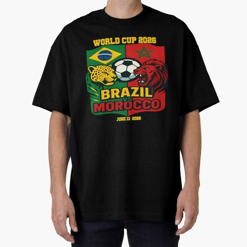 Brazil Vs Morocco June 13 2026 World Cup Soccer We Are Morocco Oversized T-Shirt Elevate FIFA World Cup 2026 USA Canada Mexico Spirit, Highlighting Brazil, Portugal and Argentina, Cristiano Ronaldo, Supporter Pride, Iconic Celebrations, Legendary