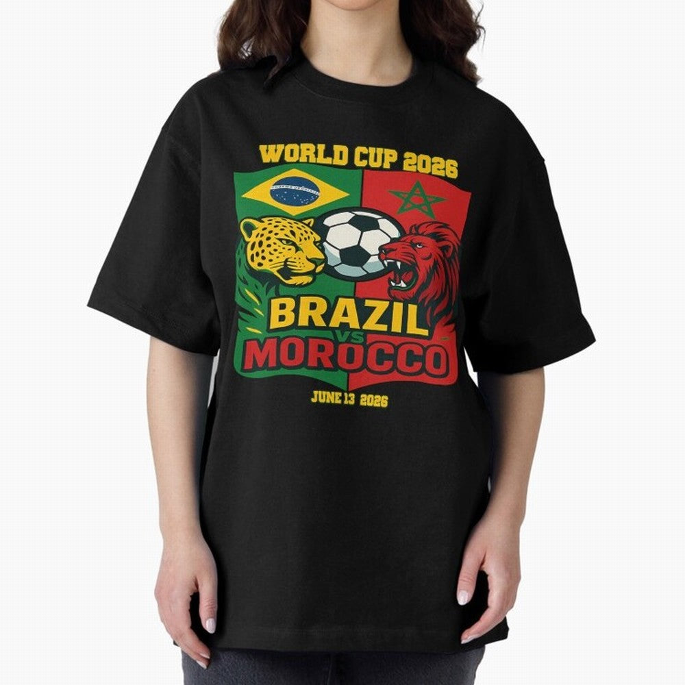 Brazil Vs Morocco June 13 2026 World Cup Soccer We Are Morocco Oversized T-Shirt Elevate FIFA World Cup 2026 USA Canada Mexico Spirit, Highlighting Brazil, Portugal and Argentina, Cristiano Ronaldo, Supporter Pride, Iconic Celebrations, Legendary