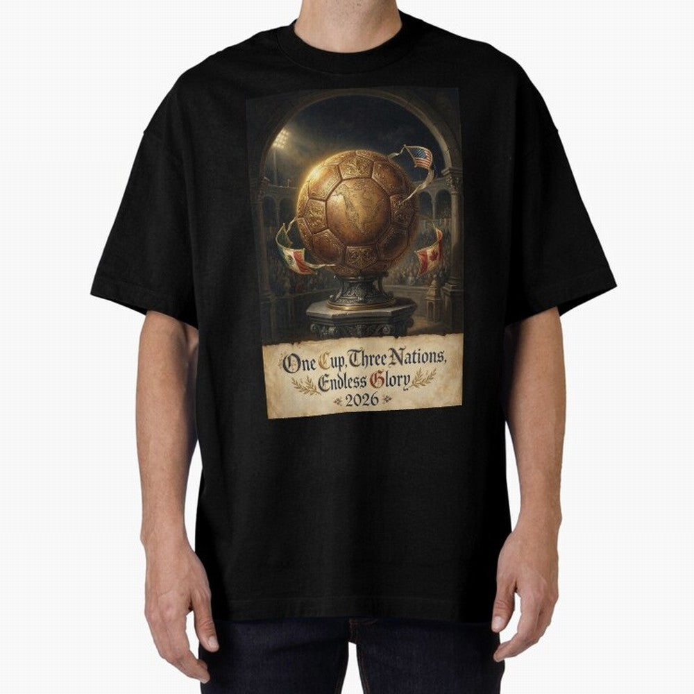 World Cup 2026 Emblem USA Canada Mexico Oversized T-Shirt Bring Legendary Rivalry Energy to FIFA World Cup 2026 Group Stage for Fans of Cristiano Ronaldo and Portugal, Spain and Germany, Bringing Match Day Excitement, Supporter Culture, Golden