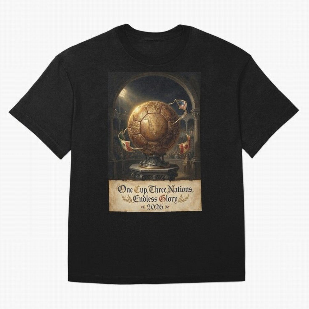 World Cup 2026 Emblem USA Canada Mexico Oversized T-Shirt Bring Legendary Rivalry Energy to FIFA World Cup 2026 Group Stage for Fans of Cristiano Ronaldo and Portugal, Spain and Germany, Bringing Match Day Excitement, Supporter Culture, Golden