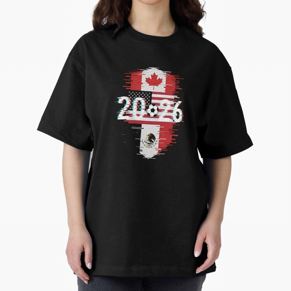 Glitched United 2026 - North America Emblem Cup T-Shirt_82794505 Oversized T-Shirt Bring Champion Energy into Global Football Passion for FIFA World Cup 2026, Connected to Haaland and Mbappe, Netherlands, Stadium Chants, National Pride, Trophy